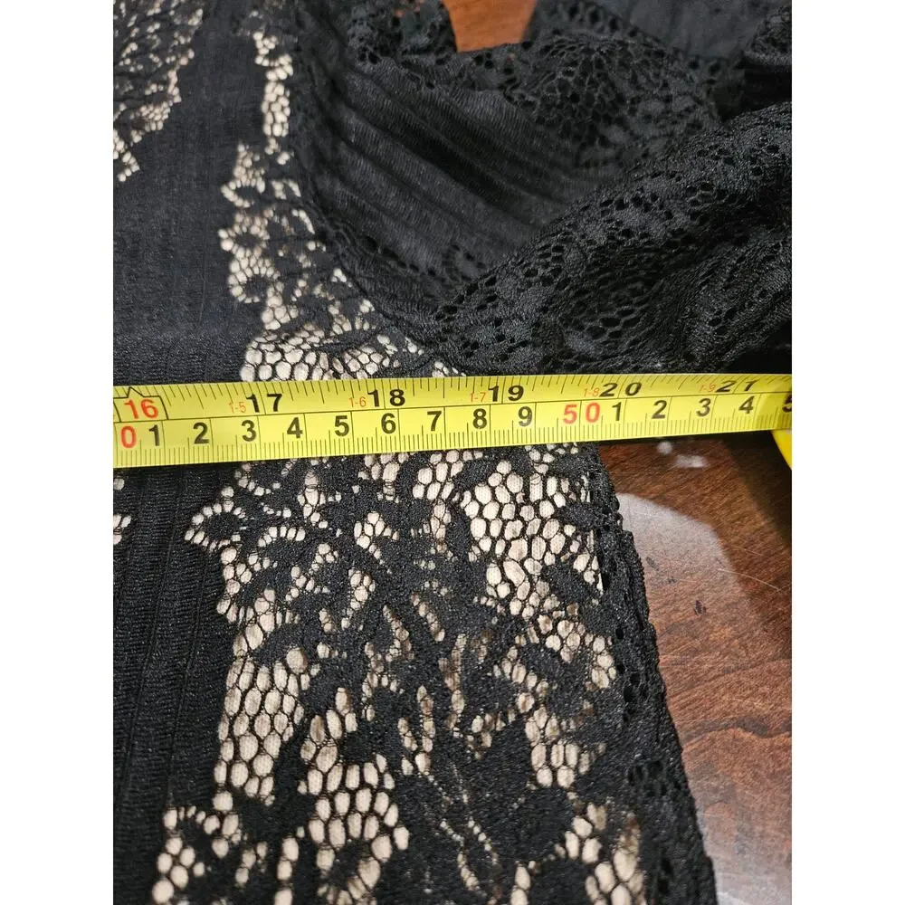 Lumie Black Lace Sheer Dress Nude Lining Gothic Romantic Long Sleeve Size L NWT - Picture 10 of 11